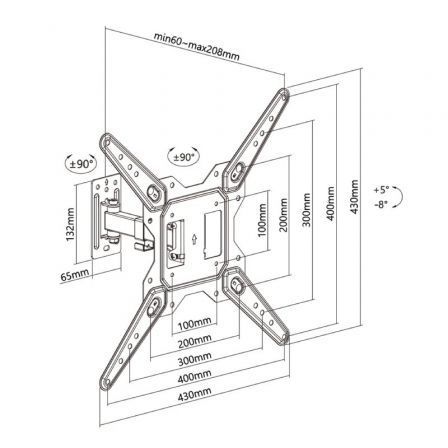Aisens Soporte de Pared WT55TSE-151 Giratorio e Inclinable para TV de 23-55 pulgadas